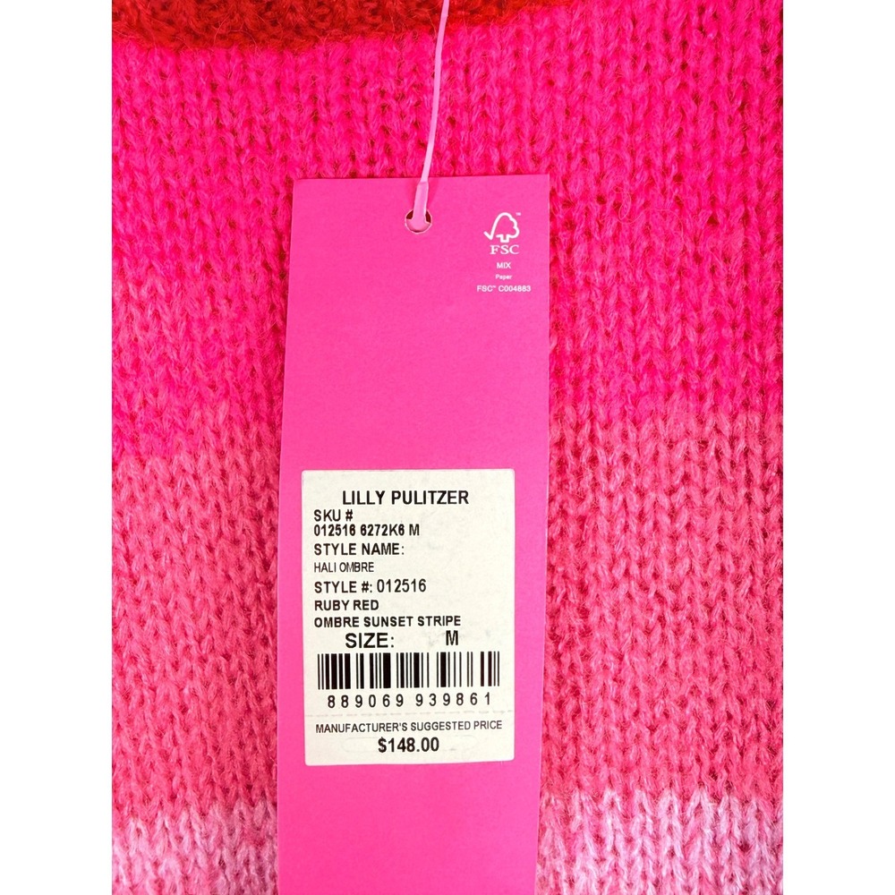 Lilly Pulitzer Hali Ombre Sweater Ruby Red Sunset Stripe Pink Blue Wool Blend M - Picture 2 of 5